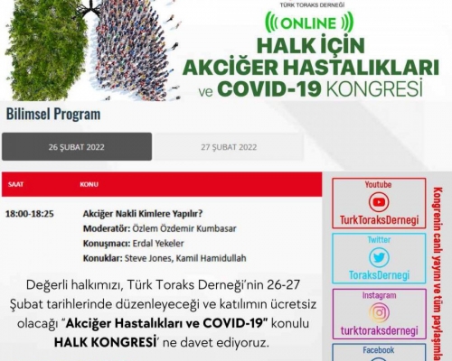 Türk Toraks Derneği - Halk için Akciğer Hastalıkları ve COVID-19 Kongresi - 2022.02.26