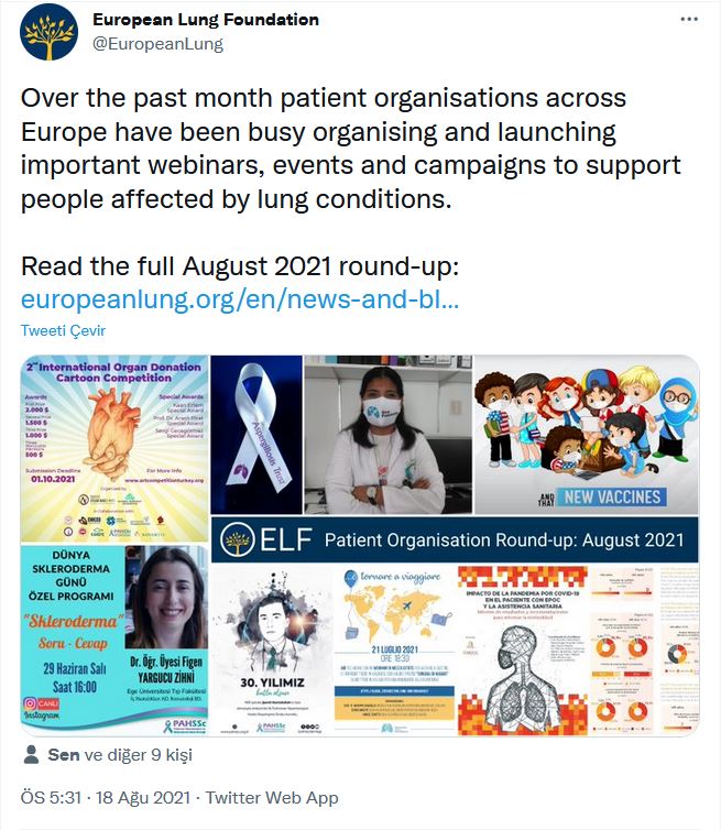 PAHSSc faaliyetleriyle AĞUSTOS Ayında Avrupa Akciğer Vakfı - ELF, 'ye haber oldu